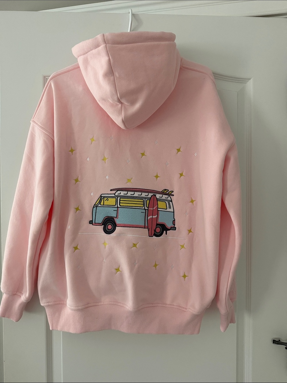 Pink Women's Hoodie Sweatshirt with Surf Van Graphic